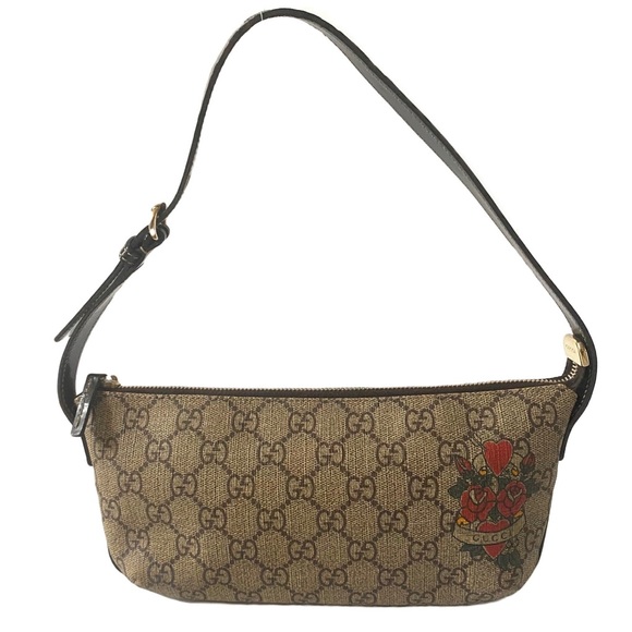 SOLD Gucci GG Canvas Tattoo Heart Shoulder Bag - Picture 1 of 10